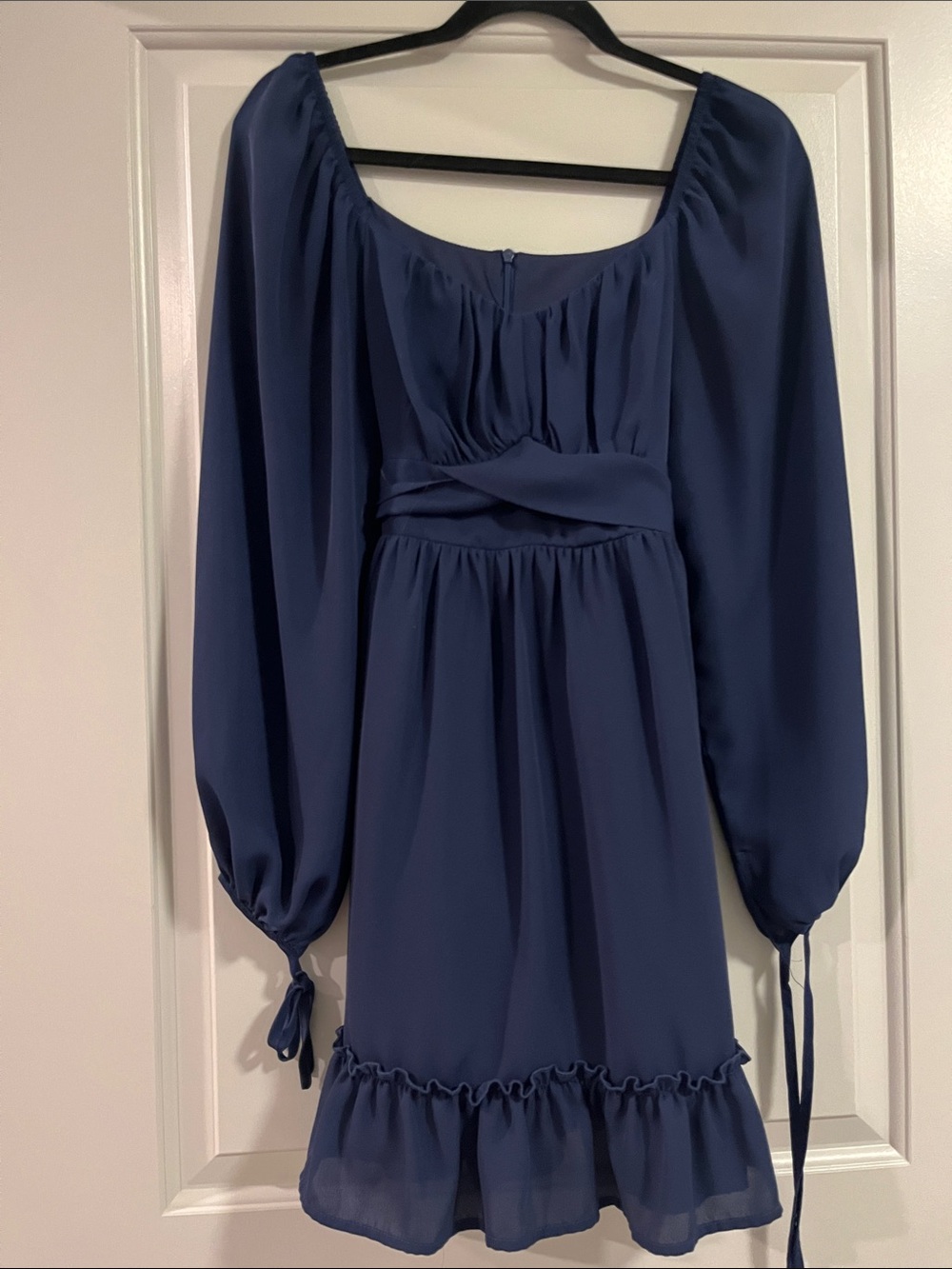 Women's Long Sleeve Ruffle Hem Dress in Navy
